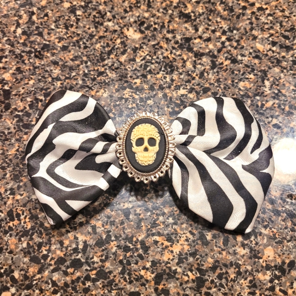 Zebra Striped and Skull Hair Bow